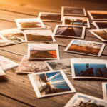 Photographs On Table. Nostalgia And Life Moments Memories